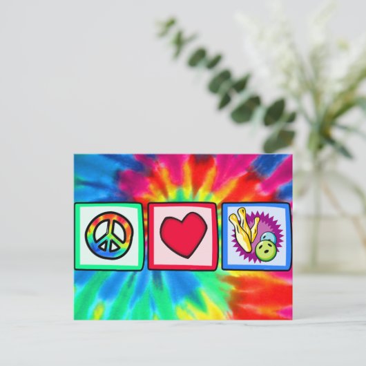 Frieden, Liebe, Bowling Postkarte (Stehend Vorderseite)