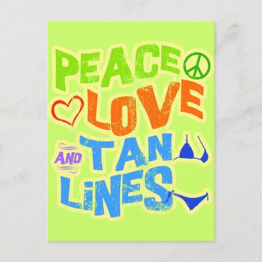 Frieden Liebe Bräunungsstreifen Postkarte (Vorderseite)