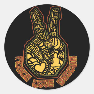 Frieden, Liebe, Buddha Runder Aufkleber