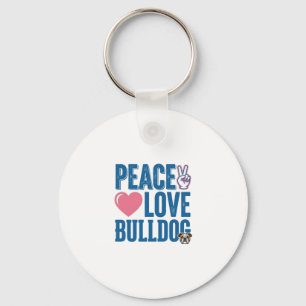 Frieden Liebe Bulldogge Vintage Hund-Shirt Design Schlüsselanhänger