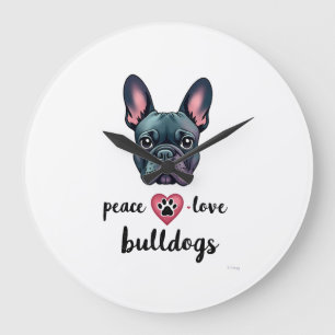 Frieden Liebe Bulldoggen Vintage Galaxy Französisc Große Wanduhr