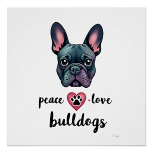 Frieden Liebe Bulldoggen Vintage Galaxy Französisc Poster