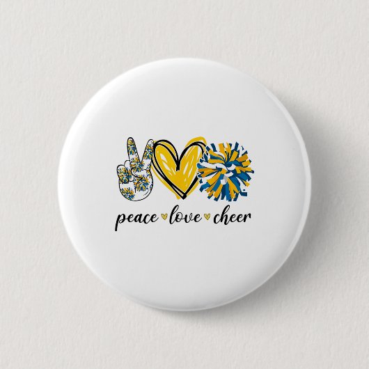 Frieden Liebe Cheerleading Blau Gelb  Button (Vorderseite)