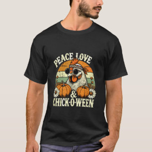 Frieden Liebe & Chick-O-Ween Lustiges Retro-Huhn-H T-Shirt