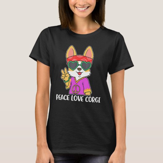 Frieden Liebe Corgi Corgi T-Shirt (Vorderseite)