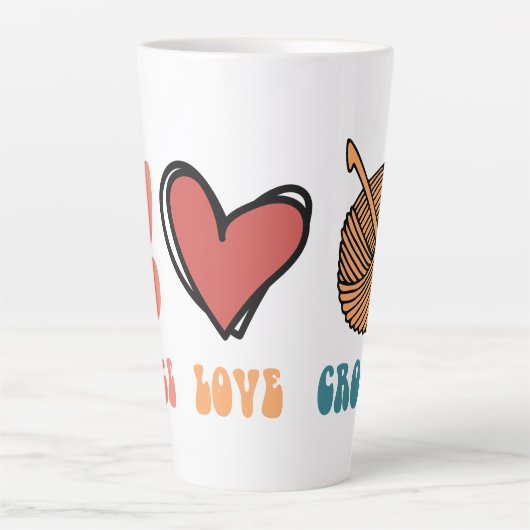 Frieden, Liebe, Crochet Latte Tasse (Vorderseite)