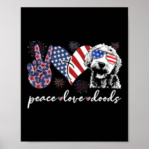 Frieden Liebe Doods Goldendoodle USA-Flagge Doodle Poster