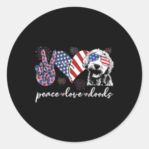 Frieden Liebe Doods Goldendoodle USA-Flagge Doodle Runder Aufkleber