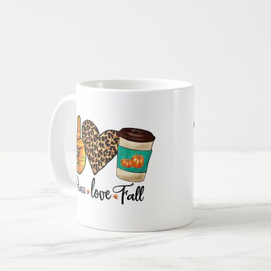 Frieden, Liebe, Fall Leopard Pumpkin GewürzLatte Kaffeetasse (Vorderseite Links)