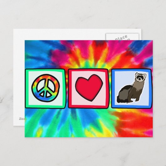 Frieden, Liebe, Frettchen Postkarte (Vorne/Hinten)