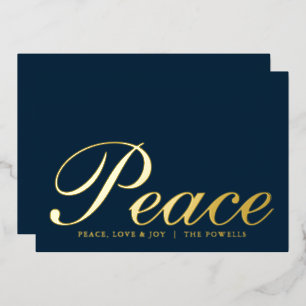 Frieden Liebe Freude Elegante Typografie Marinebla Folien Feiertagskarte