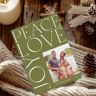 Frieden Liebe Freude Familienfoto grünes Weihnacht Feiertagskarte