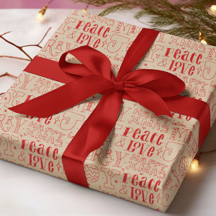 Frieden Liebe Freude Frohe Weihnachten Rote Typogr Geschenkpapier