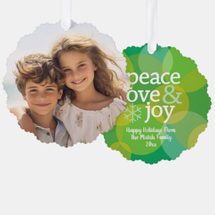 Frieden Liebe Freude Green Bokeh - Weihnachtsfoto Ornament Karte