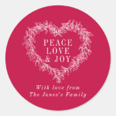 Frieden, Liebe Freude mistletoe Weihnachtsrot Runder Aufkleber (Vorderseite)