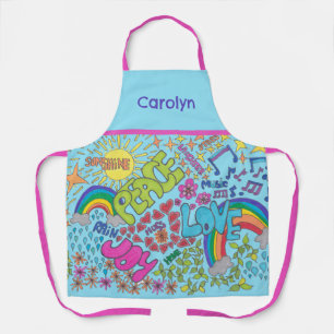 Frieden, Liebe, Freude. Retro 1960er zeichnend, Ih Schürze