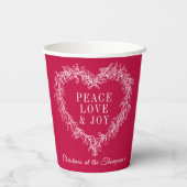 Frieden, Liebe Freude Rote Mistelkuchen Weihnachte Pappbecher (Rückseite)