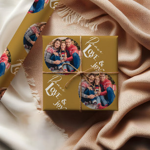 Frieden Liebe Freude Runde Foto Elegante Typografi Geschenkpapier