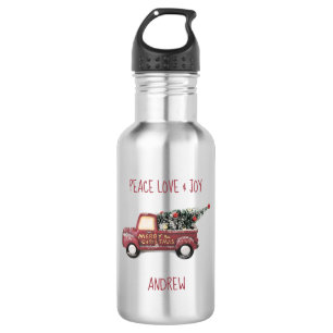 Frieden Liebe & Freude Spielzeugwagen Frohe Weihna Edelstahlflasche