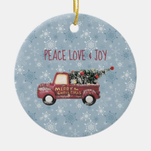 Frieden Liebe & Freude Spielzeugwagen Frohe Weihna Keramik Ornament