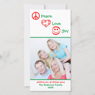Frieden, Liebe, Freude Vertikal - Photokarte Feiertagskarte