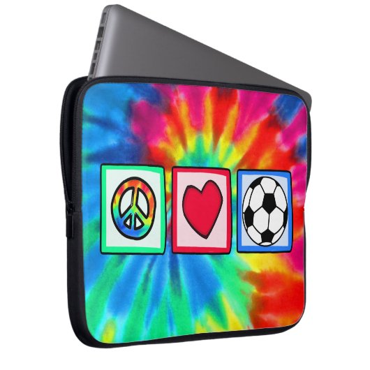 Frieden, Liebe, Fußball Laptopschutzhülle (Vorne Rechts)
