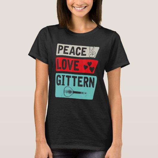 Frieden Liebe Gittern Musikinstrument Gittern Spie T-Shirt (Vorderseite)