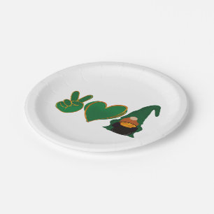 Frieden Liebe Gnom   St. Patrick's Day Sublimation Pappteller