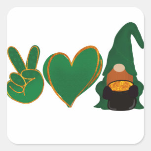 Frieden Liebe Gnom St. Patrick's Day Sublimation Quadratischer Aufkleber