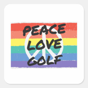 Frieden. Liebe. Golf Quadratischer Aufkleber