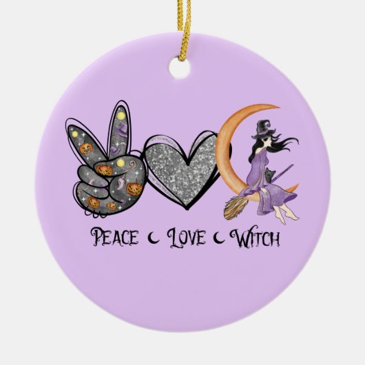Frieden, Liebe, Hexe Keramik Ornament (Vorne)
