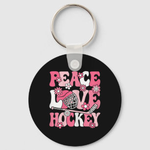 Frieden Liebe Hockey Groovy Eishockey Liebhaber Fr Schlüsselanhänger