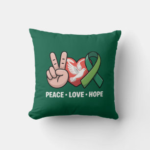 Frieden Liebe Hoffnung - Grüne Schleife Awareness Kissen