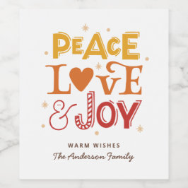 Frieden Liebe Joy. Weihnachtsfeiertag Weinetikett