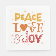 Frieden Liebe Joy. Weihnachtsgelbe rote Schrift