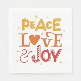Frieden Liebe Joy. Weihnachtsgelbe rote Schrift Serviette