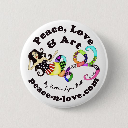Frieden, Liebe & Kunst Meerjungfrau Werbebutton Button (Vorderseite)