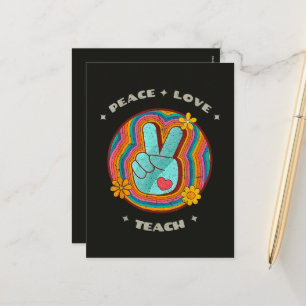 Frieden Liebe Lehre Vintage Retro 70er Hippie Feiertagspostkarte