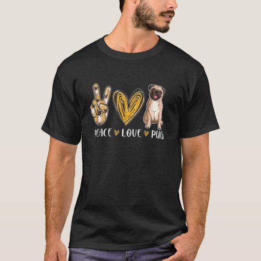 Frieden Liebe Mops Süßer Hund T-Shirt (Vorderseite)