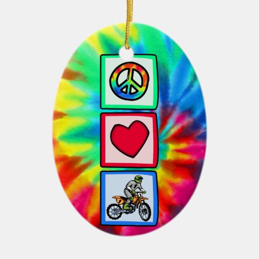 Frieden, Liebe, Motocross Keramikornament (Vorne)