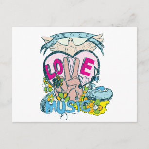 Frieden Liebe Musik Retro Hippie Vektorkunst Postkarte