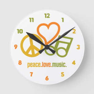 Frieden - Liebe - Musik-Uhr Runde Wanduhr