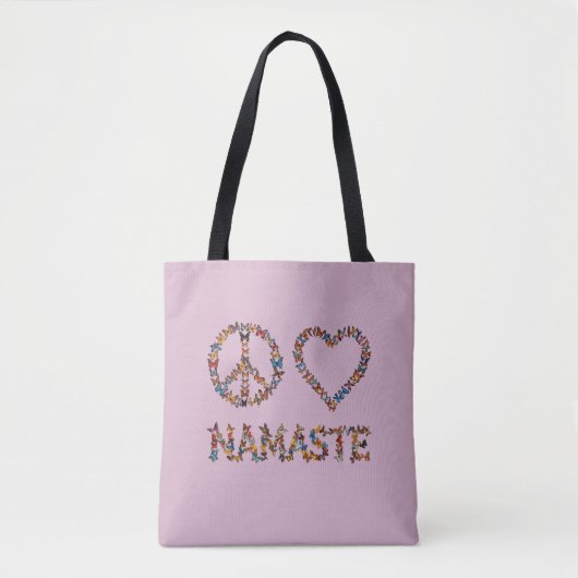 Frieden Liebe Namaste Schmetterlinge - Pink Grafik Tasche (Vorderseite)