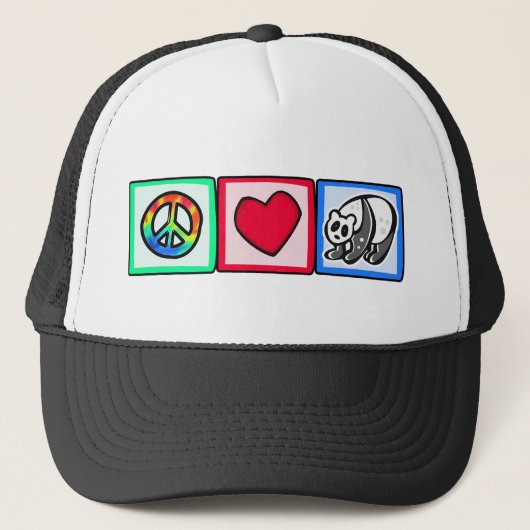 Frieden, Liebe, Pandas Truckerkappe (Vorderseite)