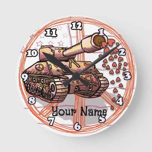 Frieden Liebe Panzer Runde Wanduhr (Vorderseite)