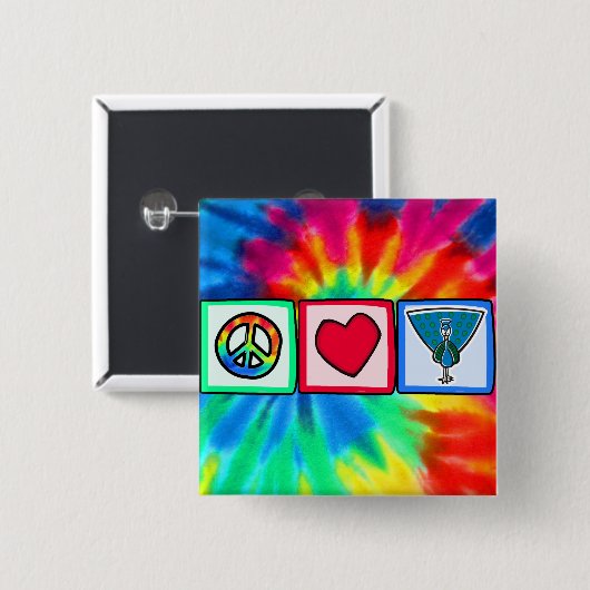 Frieden, Liebe, Pfaus Button (Vorne & Hinten)