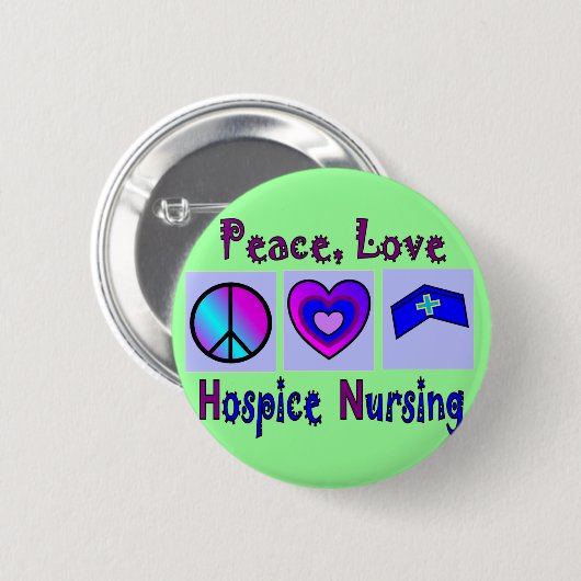 Frieden, Liebe, Pflegeheim-Krankenpflege Button (Vorne & Hinten)