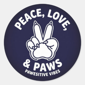 Frieden Liebe & Pfoten Pfoten Positive Vibes Hunde Runder Aufkleber