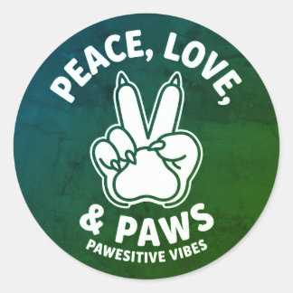 Frieden Liebe & Pfoten Pfoten Positive Vibes Hunde Runder Aufkleber