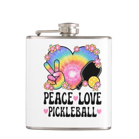 Frieden Liebe Pickleball Flachmann (Vorderseite)